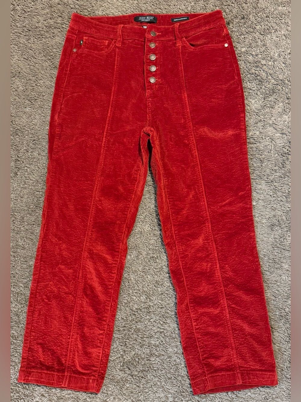 Judy Blue Jeans Women 32 Red Corduroy Ankle Straight Button Fly 5 Pockets Fez